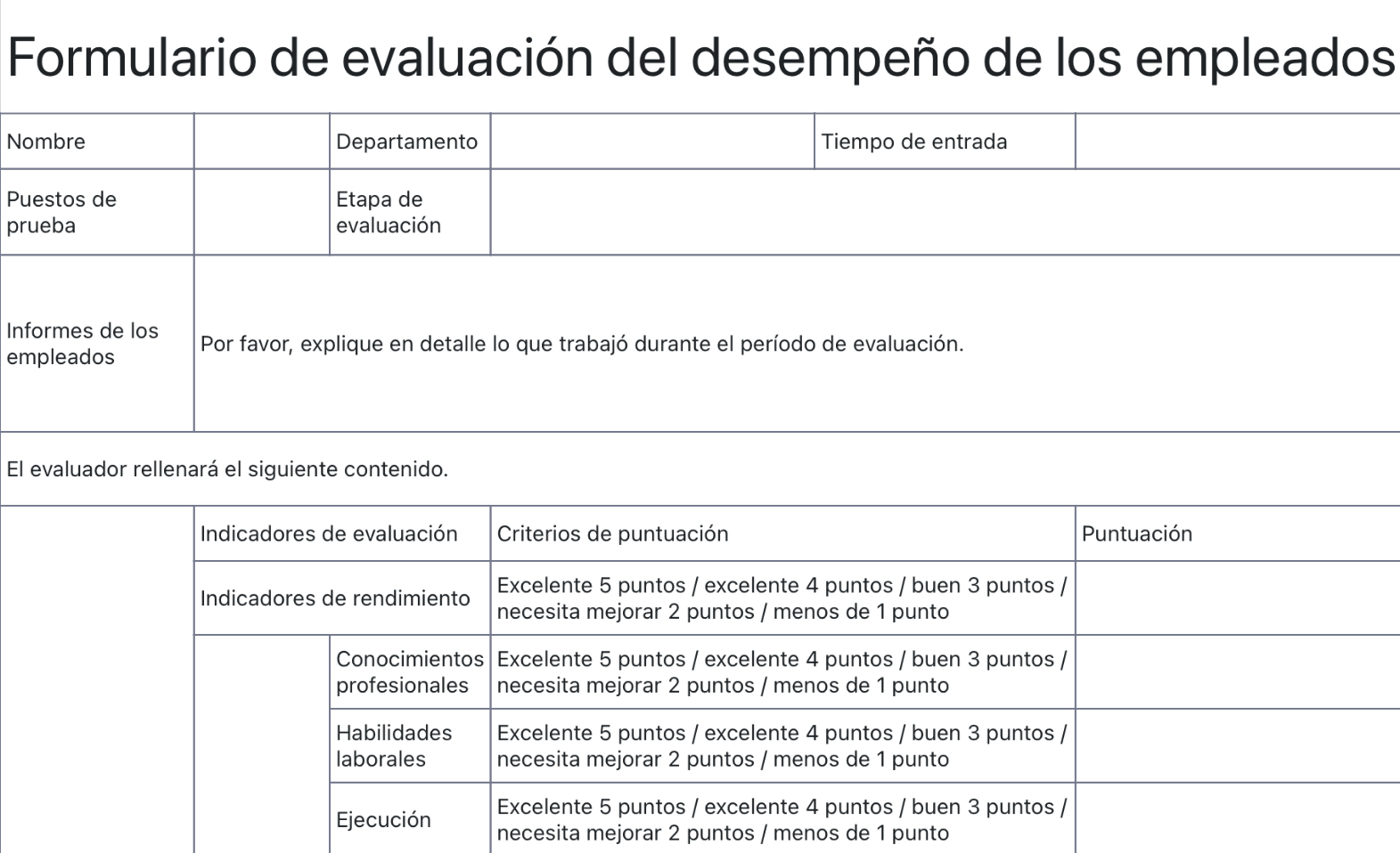 Formulario de evaluación del desempeño del Personal 1